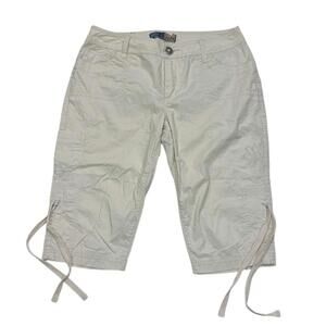 y2k tan capri cargo pants with drawstring detail